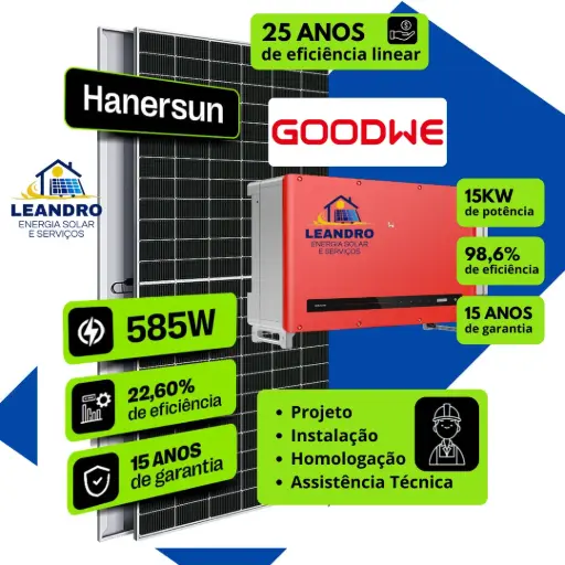 KIT SOLAR DE 2100 KWh INV ST DE 15KW C/ 28 MOD 585Wp |Cap 16,38 KWp~Prod 2088KWh FIBRO