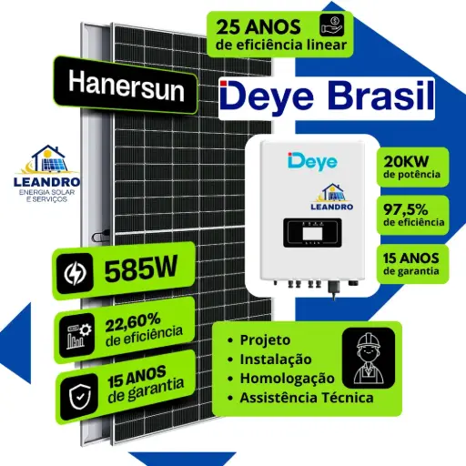KIT SOLAR DE 3000 KWh INV ST DE 20KW C/ 41 MOD 585Wp |Cap 23,99 KWp~Prod 3058KWh SOLO