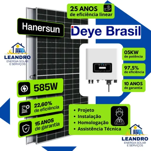 KIT SOLAR DE 600 KWh INV ST DE 5KW C/ 9 MOD 585Wp |Cap 5,27 KWp~Prod 671KWh FIBRO