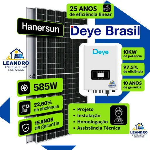 KIT SOLAR DE 1500 KWh INV ST DE 10KW C/ 20 MOD 585Wp |Cap 11,7 KWp~Prod 1491KWh FIBRO