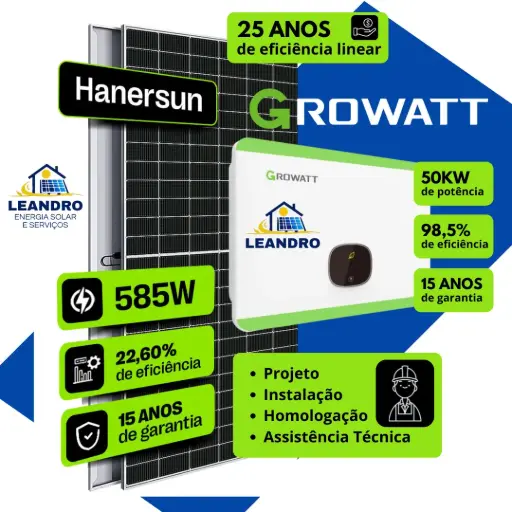 KIT SOLAR DE 5000 KWh INV ST DE 50KW C/ 68 MOD 585Wp |Cap 39,78 KWp~Prod 5071KWh SOLO 