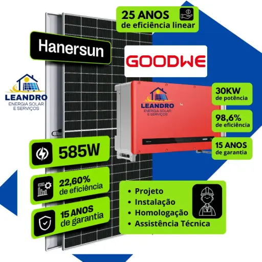 KIT SOLAR DE 4000 KWh INV ST DE 30KW C/ 54 MOD 585Wp |Cap 31,59 KWp~Prod 4027KWh FIBRO 